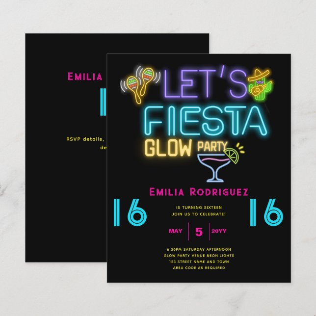 BIRTHDAY Glow Party Invación Fiesta de Neón (Fram/baksida)