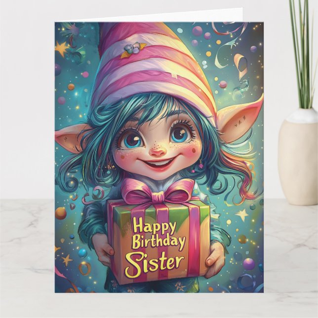 Birthday Gnome - Grattis på födelsedagen Sister Kort (Framsida)