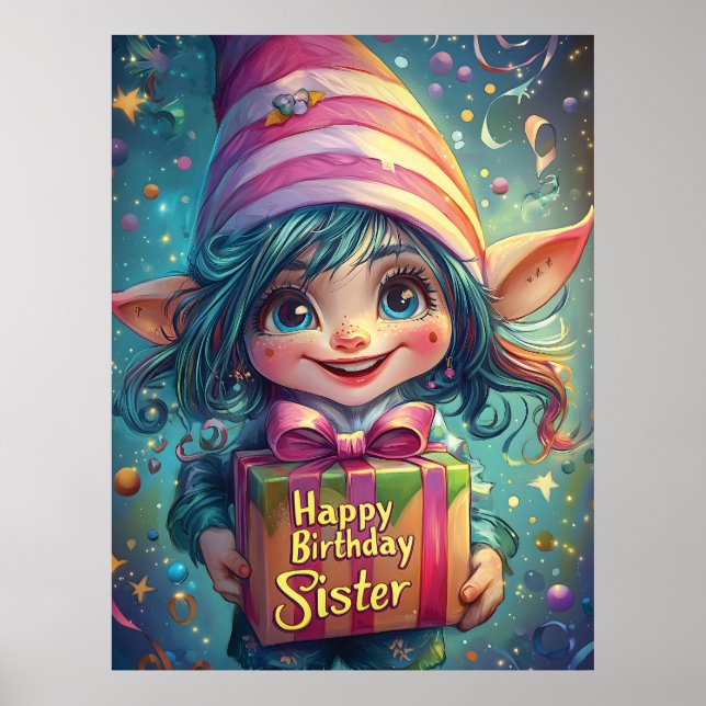 Birthday Gnome - Grattis på födelsedagen Sister Poster (Framsidan)