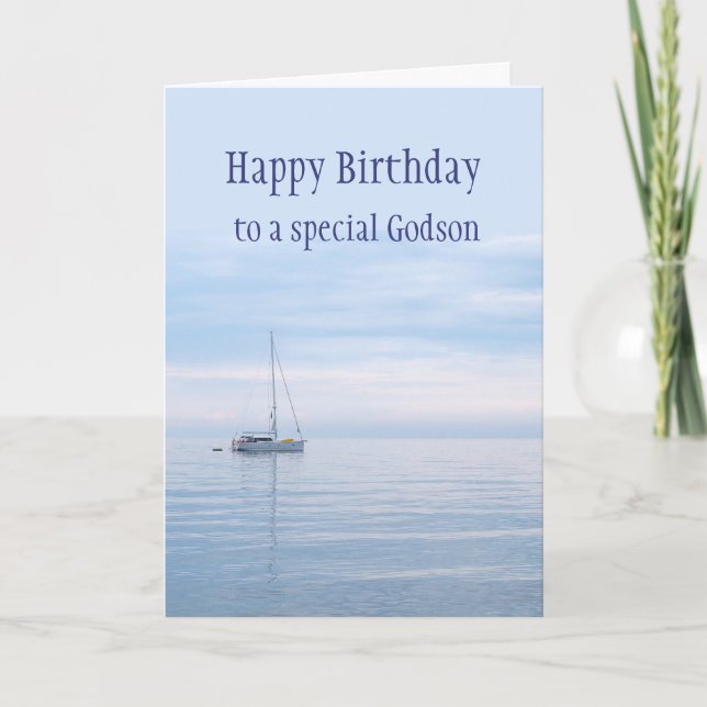 Birthday Godson Smooth Sailing Sailboat Sjö Tack Kort (Framsida)