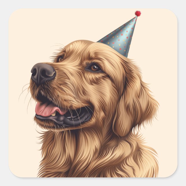 Birthday Golden Retriever Hund Fyrkantigt Klistermärke (Framsida)