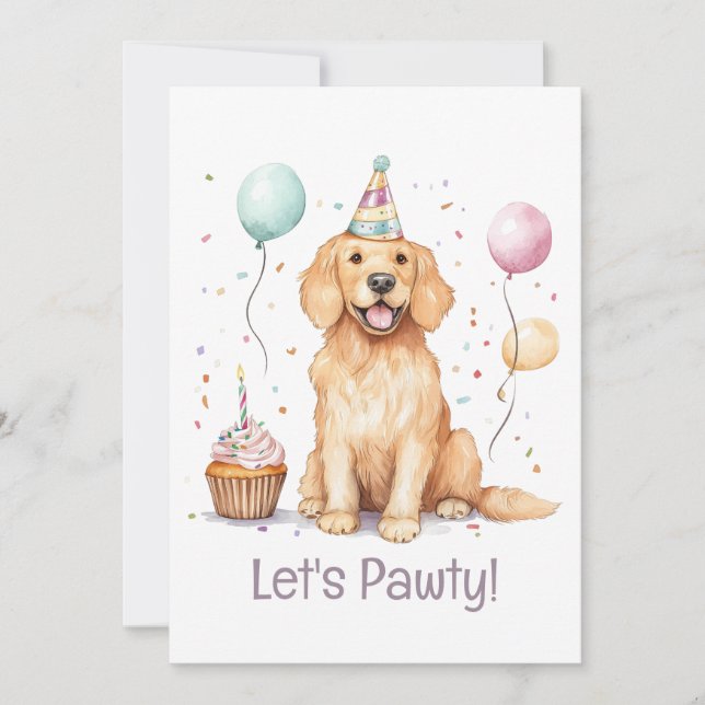 Birthday Golden Retriever Hund Inbjudningar (Framsida)