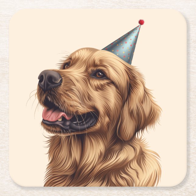 Birthday Golden Retriever Hund Underlägg Papper Kvadrat (Framsidan)