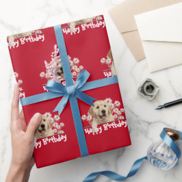 Birthday Golden Retriever on Red Presentpapper