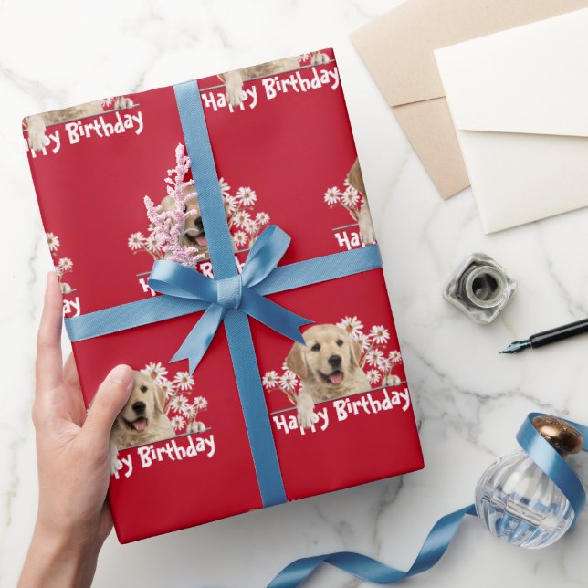 Birthday Golden Retriever on Red Presentpapper (Gifting)