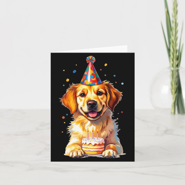Birthday Golden Retriever, Party Dog  Kort (Framsida)