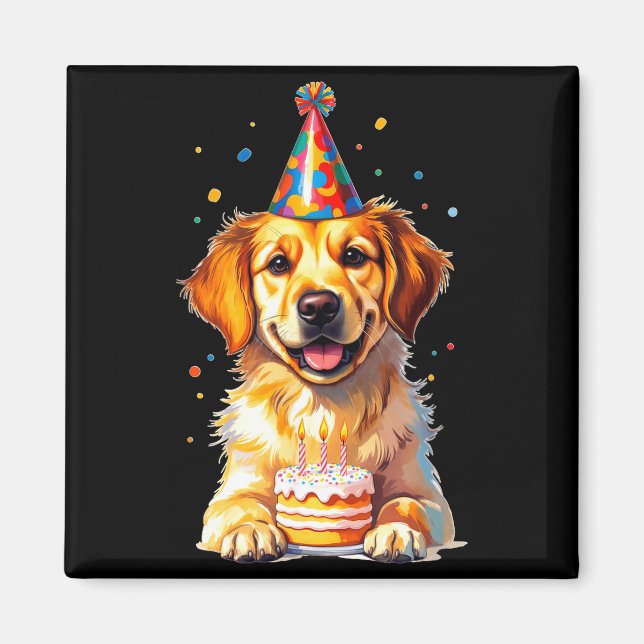 Birthday Golden Retriever, Party Dog  Magnet (Framsidan)