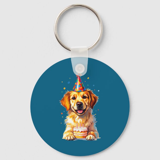 Birthday Golden Retriever, Party Dog  Nyckelring (Framsida)