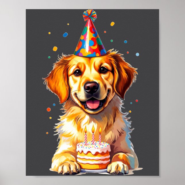Birthday Golden Retriever, Party Dog  Poster (Framsidan)