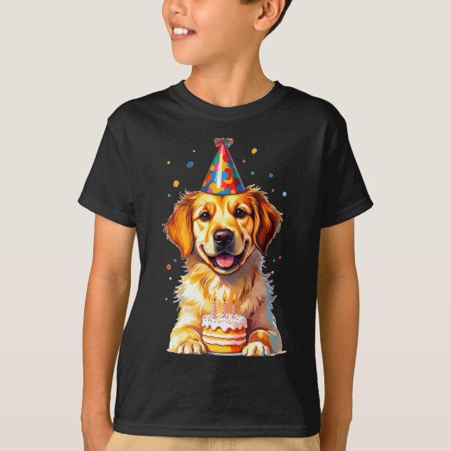 Birthday Golden Retriever, Party Dog  T Shirt (Framsida)