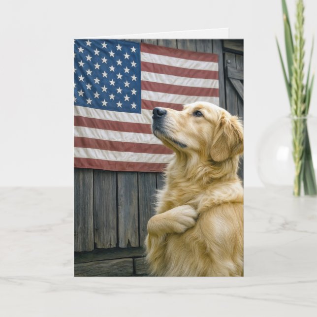 Birthday Golden Retriever With Flag Kort (Framsida)