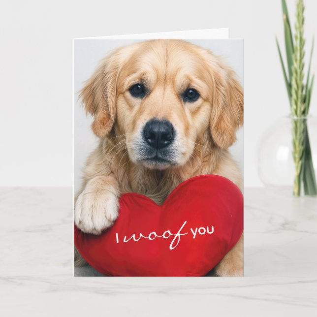 Birthday Golden Retriever With Red Heart Pillow Kort (Framsida)