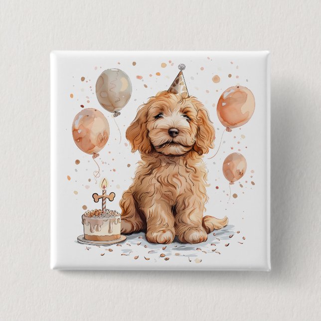 Birthday Goldendoodle Hund Birthday Cake Knapp (Framsida)