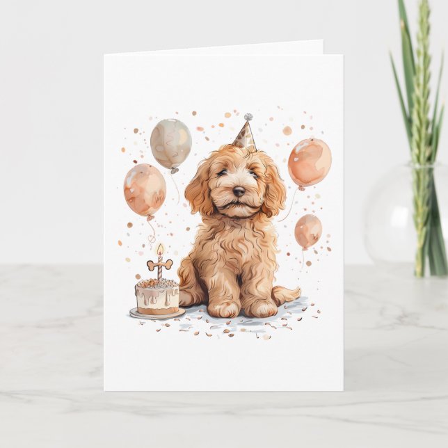 Birthday Goldendoodle Hund Birthday Cake Kort (Framsida)
