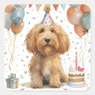 Birthday Goldendoodle Hund Fyrkantigt Klistermärke