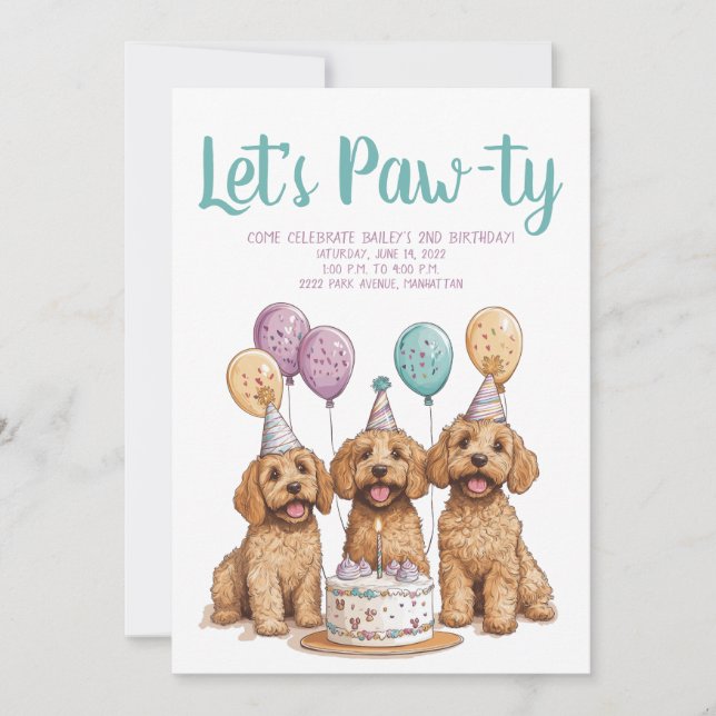 Birthday Goldendoodle Hundar Birthday Cake Inbjudningar (Framsida)
