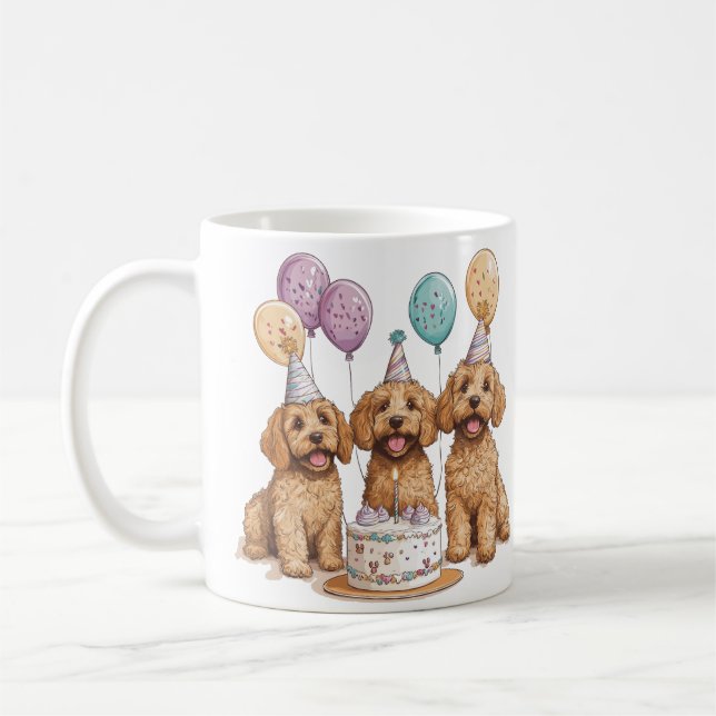 Birthday Goldendoodle Hundar Birthday Cake Kaffemugg (Vänster)