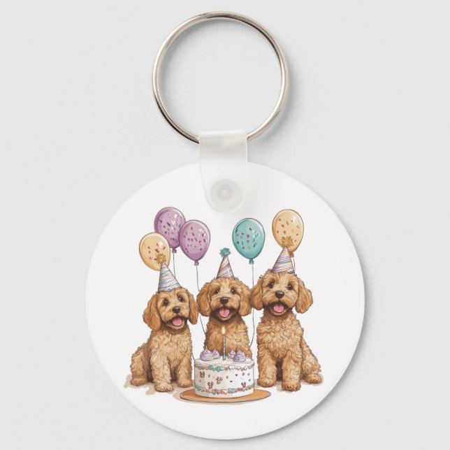 Birthday Goldendoodle Hundar Birthday Cake Nyckelring (Framsida)