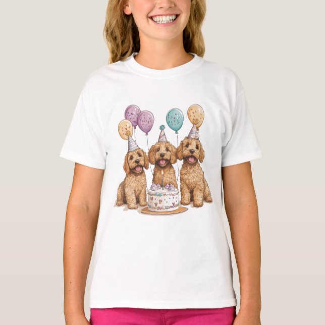 Birthday Goldendoodle Hundar Birthday Cake T Shirt (Framsida)