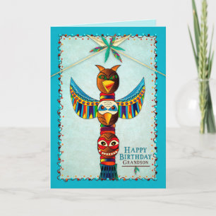 Birthday, Grandson, Indian Totem Pole Kort