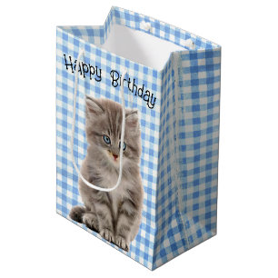 Birthday Grått Kitten on Gingham