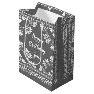 Birthday Grått och White Bandanna Medium Gift Bag