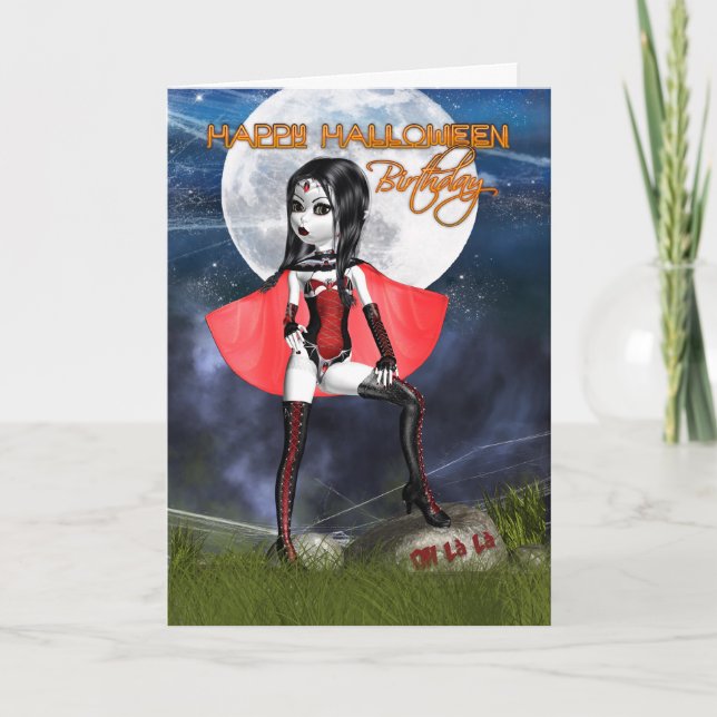 Birthday Halloween Card - Oh La Gothic Vampire Kort (Framsida)