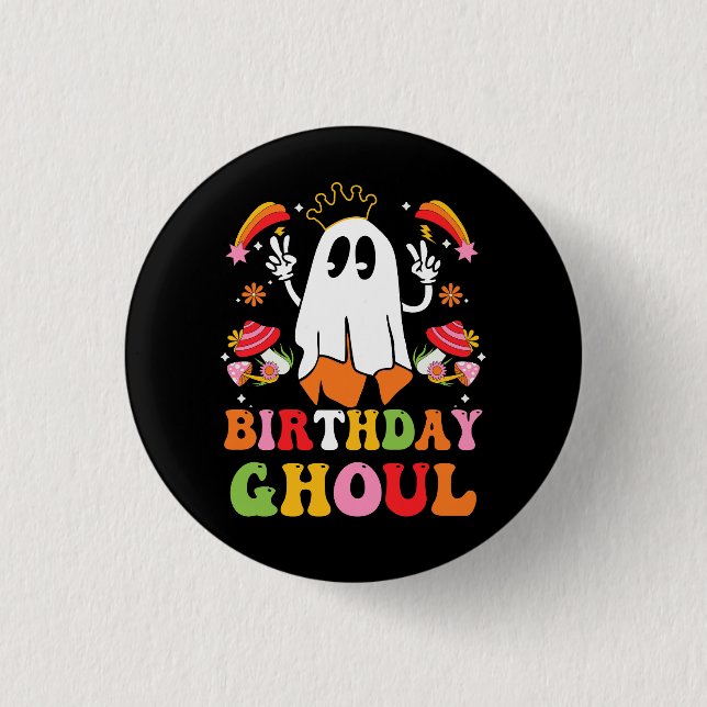 Birthday Halloween Groovy Ghost säger Hi Retro Hal Knapp (Framsida)