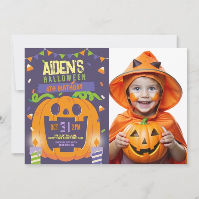 Birthday Halloween Kids Party Pumpkin Photo Inbjudningar (Framsida)