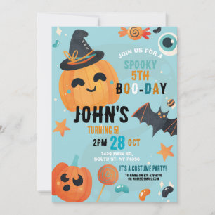 Birthday Halloween Pumpkin Blue Party Kids Inbjudningar
