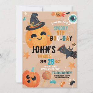 Birthday Halloween Pumpkin Blue Party Kids Inbjudningar