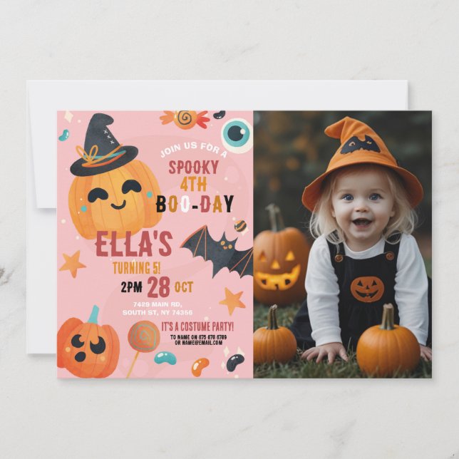 Birthday Halloween Pumpkin Photo Party Kids Inbjudningar (Framsida)