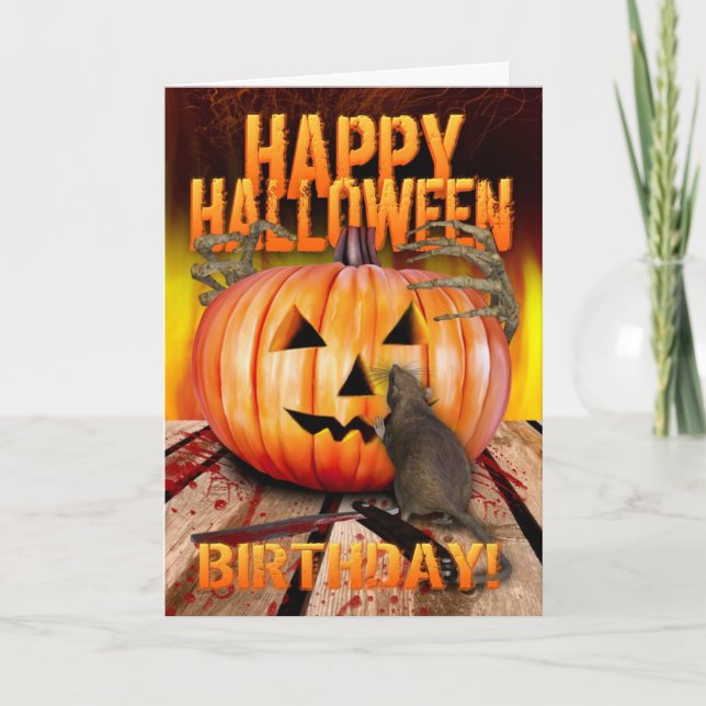 Birthday Halloween Pumpkin Råtta, Skeleton Händer Kort (Framsida)