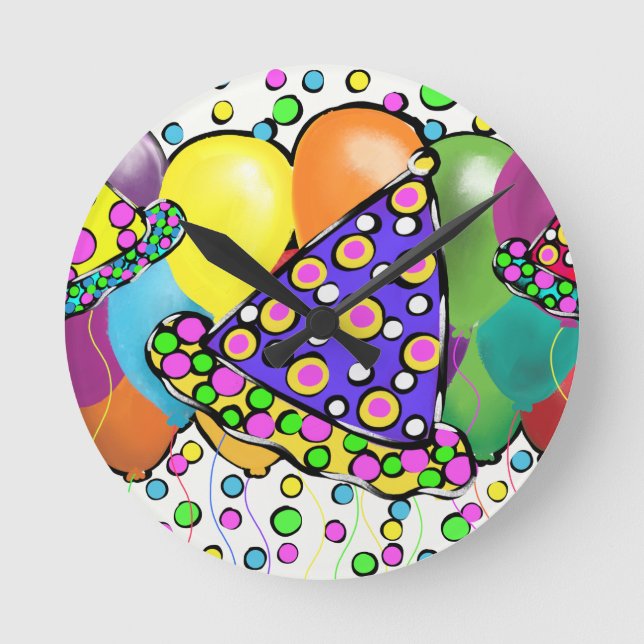 BIRTHDAY HATS DESIGN RUND KLOCKA (Framsida)