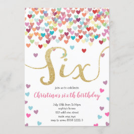 Birthday Hearts Confetti Rainbow Glitter Inbjudningar