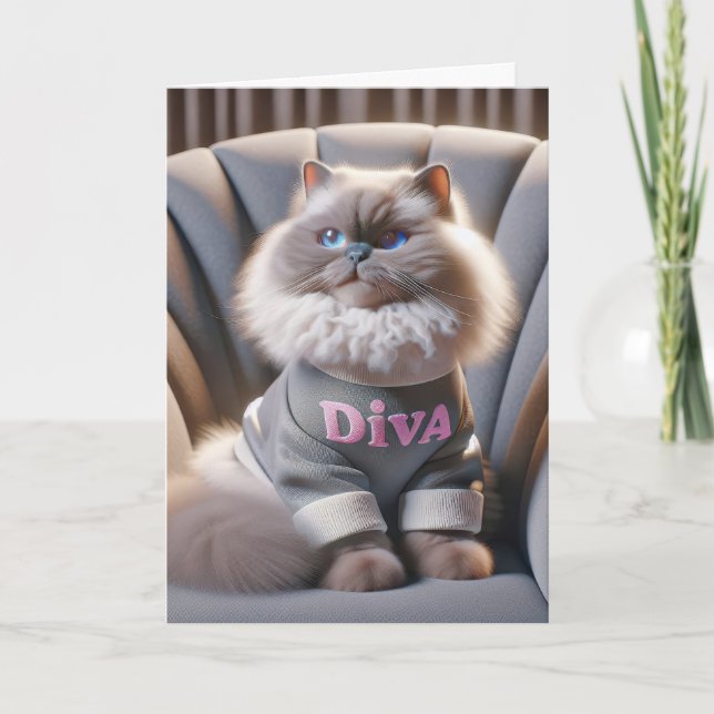 Birthday Himalayan Diva Cat Kort (Framsida)