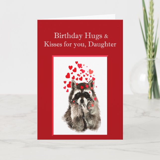 Birthday Hugs & Kisses Daughter Cute Raccoon Anima Kort (Framsida)
