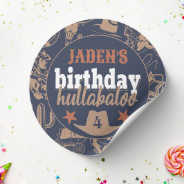 "Birthday Hullabaloo" Westerna Cowboy Party Runt Klistermärke