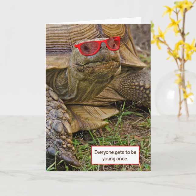 Birthday Humor tortoise in sunglasses Kort (Gul blomma)