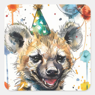 Birthday Hyena Fyrkantigt Klistermärke