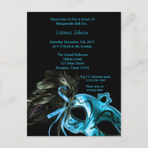 Birthday i Aqua Blue MasqueraBoll Sweet sixteen Vykort