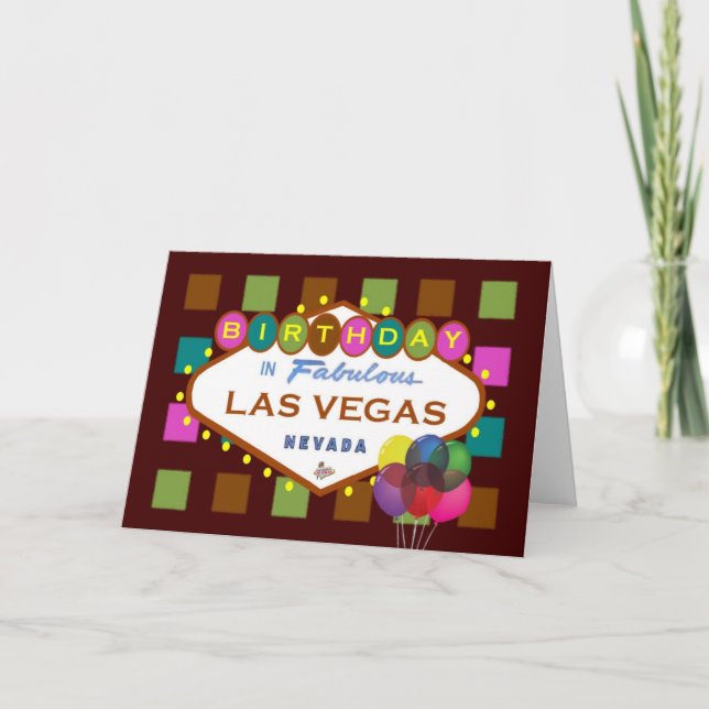 BIRTHDAY in Las Vegas Card, ballonger! Kort (Framsida)
