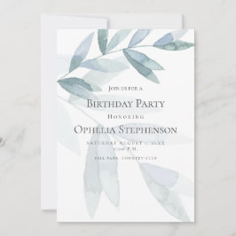 BIRTHDAY INBJUDAN | Dusty Blue Watercolor Eucalypt