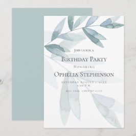 BIRTHDAY INBJUDAN | Dusty Blue Watercolor Eucalypt