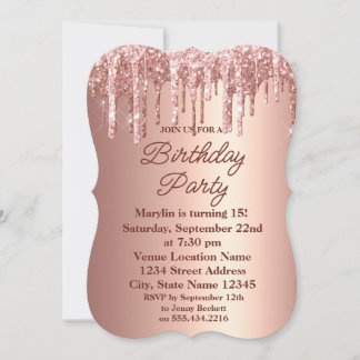 BIRTHDAY-INBJUDAN TILL ELEGANTEN ro GULD GLITTER Inbjudningar