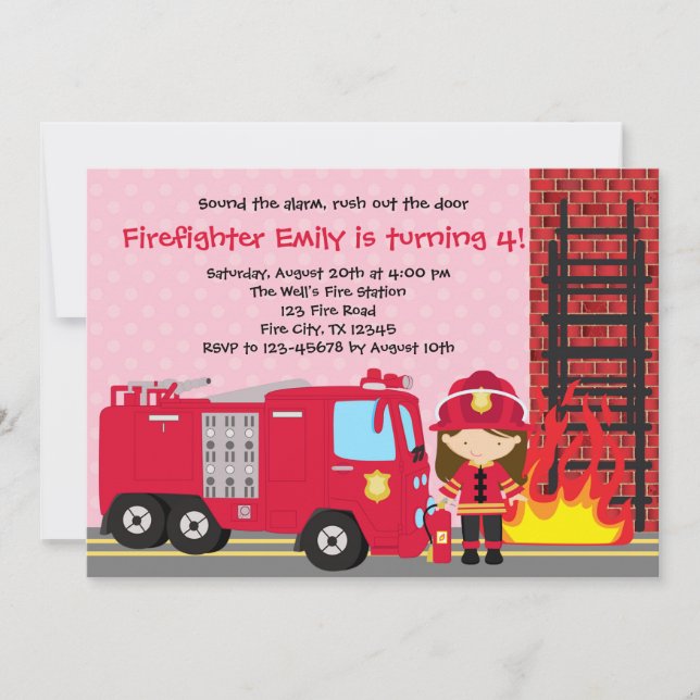 Birthday-inbjudan till Fireman Lastbil Inbjudningar (Framsida)