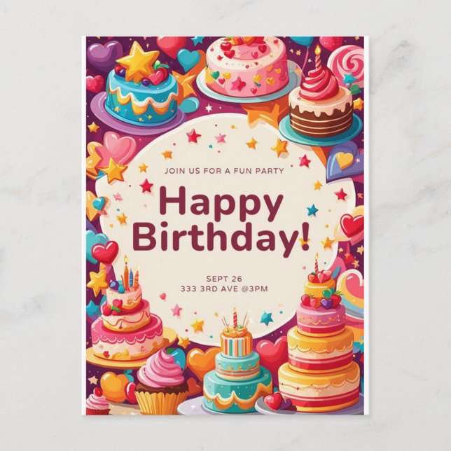 BIRTHDAY-INBJUDKORT INBJUDAN VYKORT (Framsida)