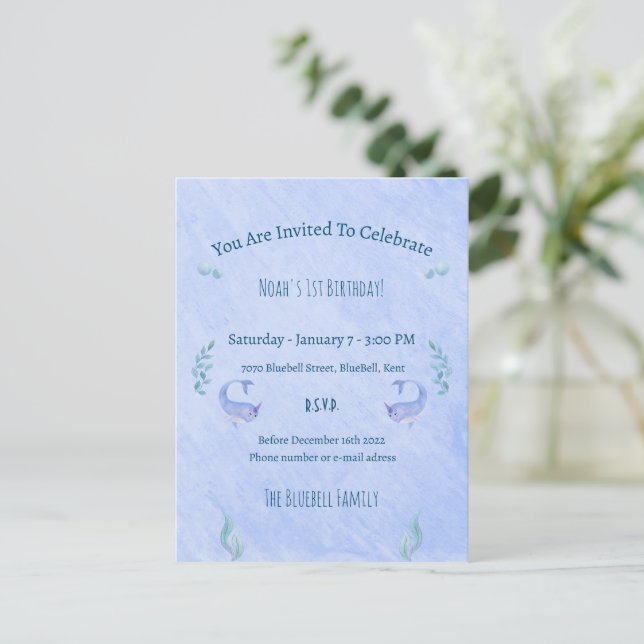 Birthday Invitation (10,8 x 14,2 cm) - Ocean Theme Vykort (Stående Fram)