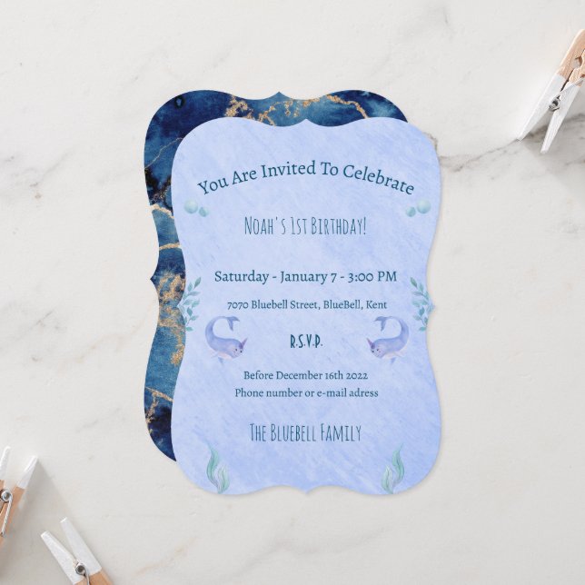 Birthday Invitation (12,7 x 17,8 cm) - Ocean Theme Inbjudningar (Fram/Back In Situ)