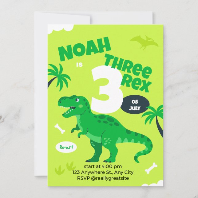 Birthday Invitation Dinosaur 3rd  for Boys Inbjudningar (Framsida)